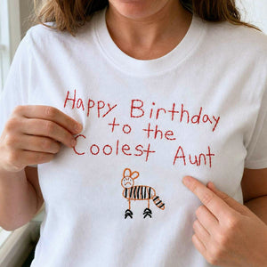 Custom Kids Drawing for Aunt Birthday T-Shirt, Embroidered Drawing from Photo Gift For Aunt from Niece