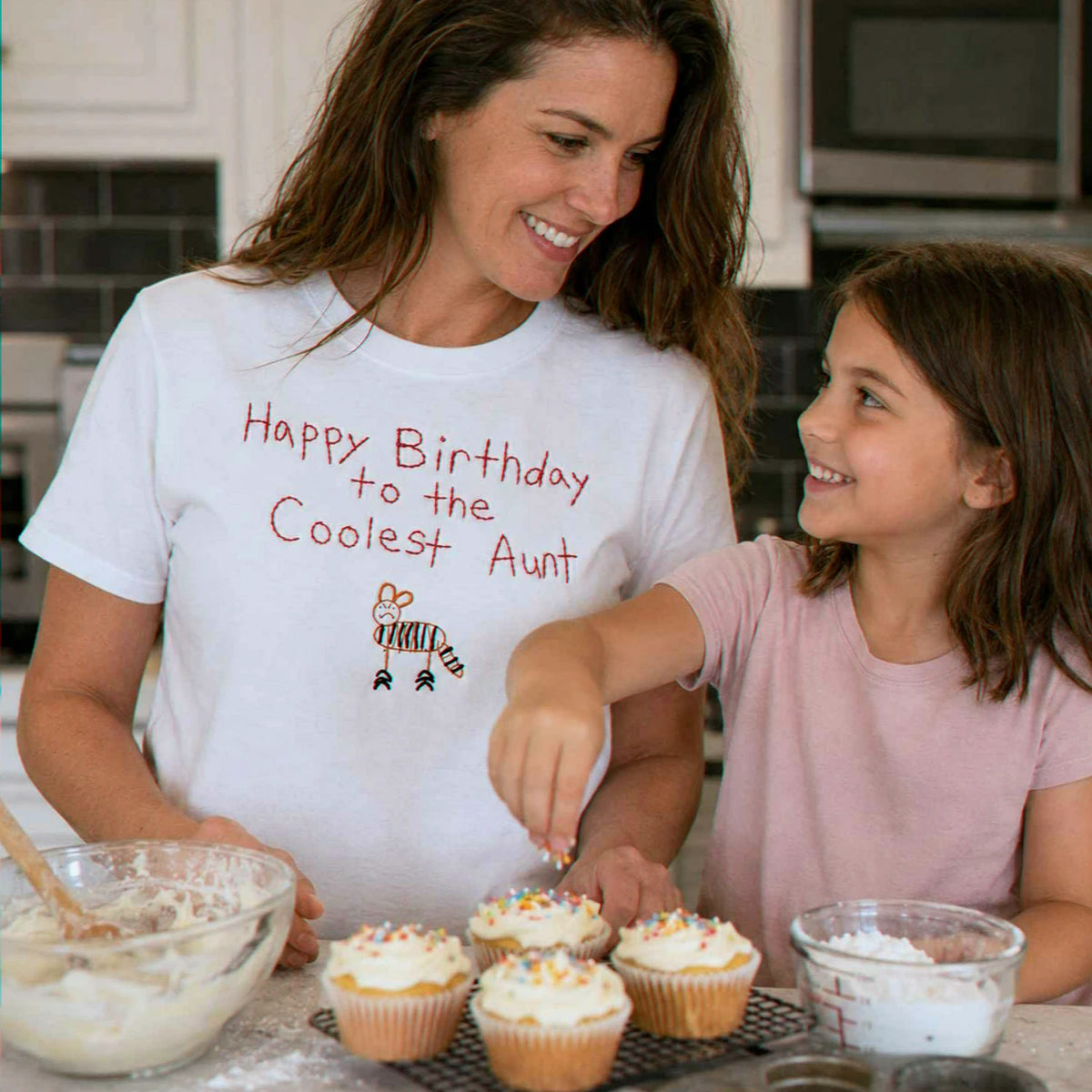 Custom Kids Drawing for Aunt Birthday T-Shirt, Embroidered Drawing from Photo Gift For Aunt from Niece