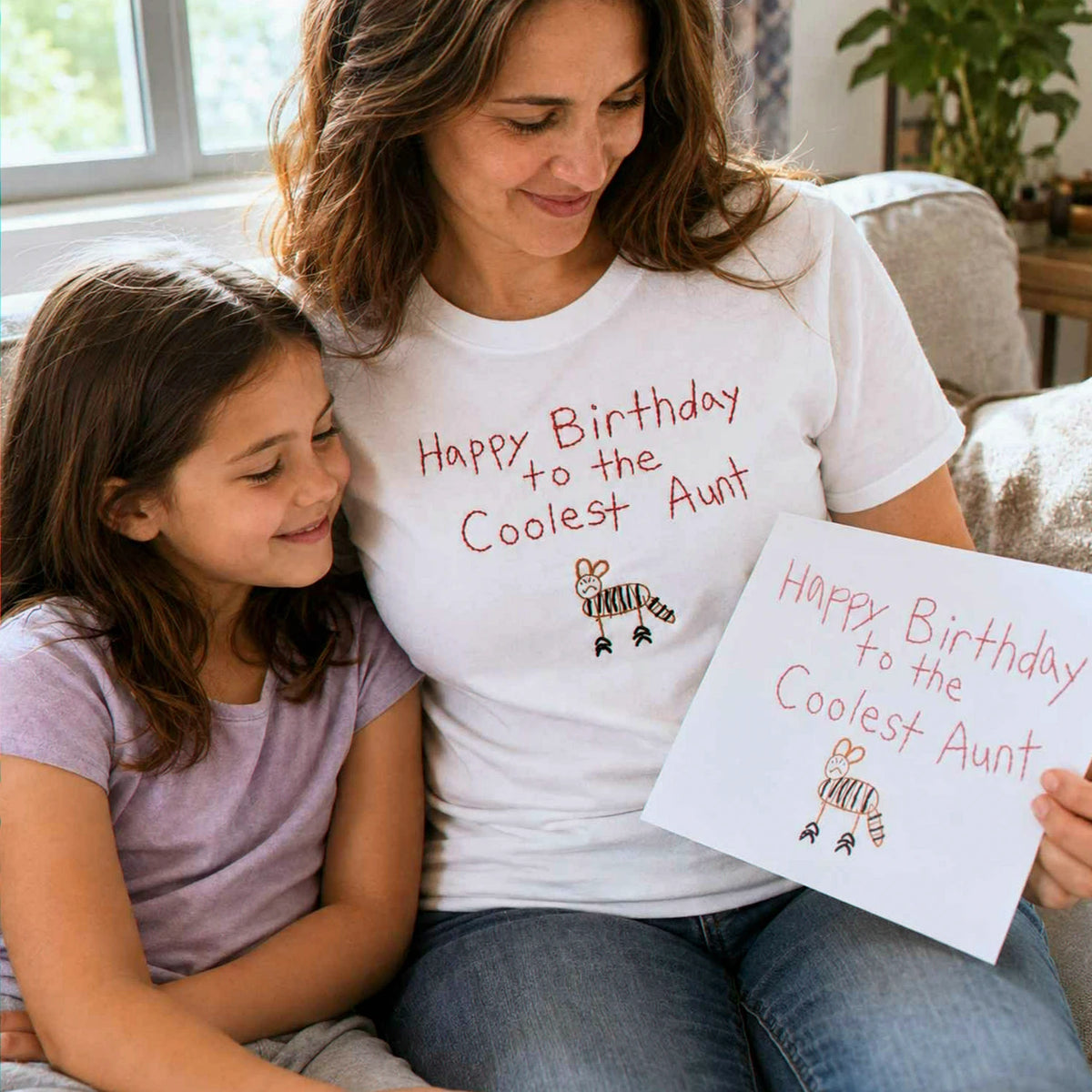 Custom Kids Drawing for Aunt Birthday T-Shirt, Embroidered Drawing from Photo Gift For Aunt from Niece