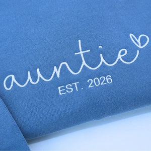 Custom Embroidered Aunt T-Shirt or Sweatshirt with Kids Name on Sleeve, Auntie Gifts from Nephew & Niece