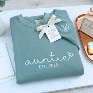 custom embroidered aunt sweatshirt with kids names on sleeve personalized gift for aunt