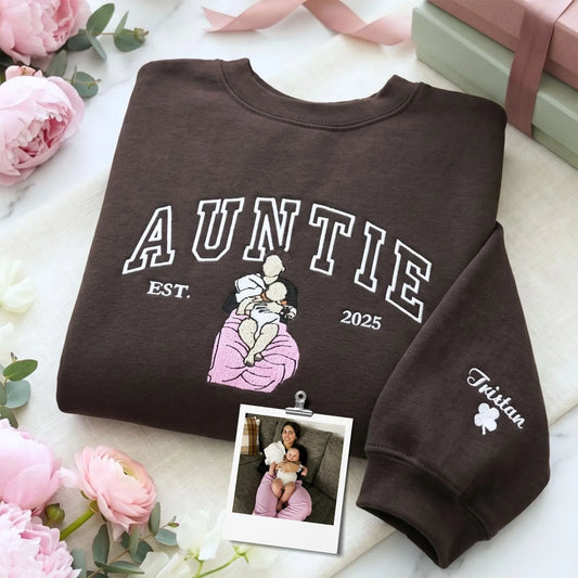 custom embroidered aunt sweatshirt with photo personalized hoodie gift for fun aunt