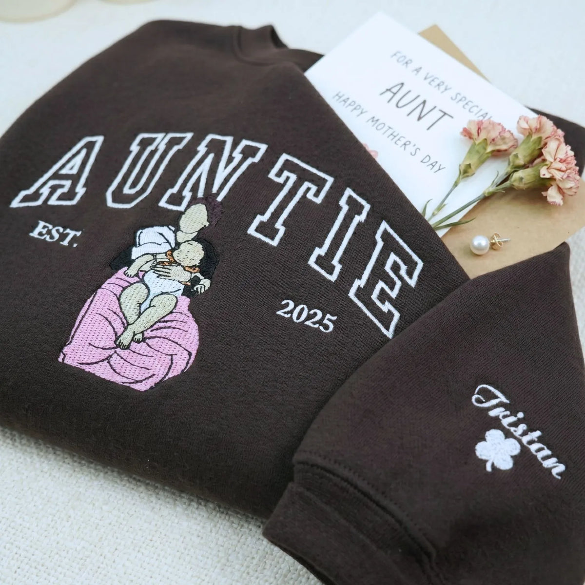 custom embroidered aunt sweatshirt with photo personalized hoodie gift for fun aunt