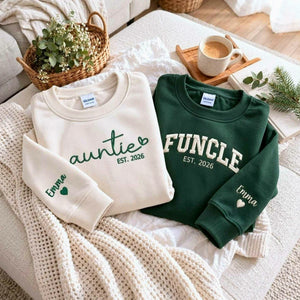 Matching Auntie and Funcle Sweatshirts, Embroidered Name Est Year Crewneck, Christmas Gifts for Aunt and Uncle