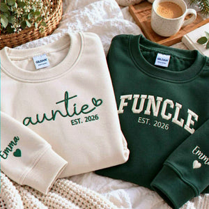 Matching Auntie and Funcle Sweatshirts, Embroidered Name Est Year Crewneck, Christmas Gifts for Aunt and Uncle