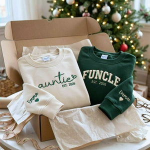 Matching Auntie and Funcle Sweatshirts, Embroidered Name Est Year Crewneck, Christmas Gifts for Aunt and Uncle