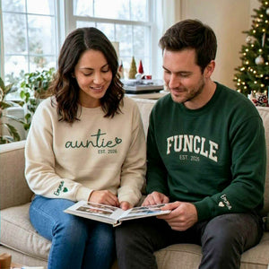 Matching Auntie and Funcle Sweatshirts, Embroidered Name Est Year Crewneck, Christmas Gifts for Aunt and Uncle