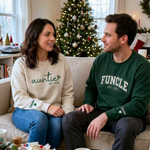 Matching Auntie and Funcle Sweatshirts, Embroidered Name Est Year Crewneck, Christmas Gifts for Aunt and Uncle