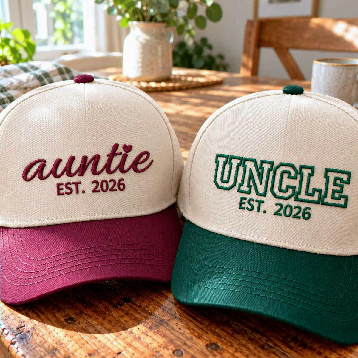 Matching Auntie Uncle Snapback Hat, Embroidered Baseball Cap with EST Year, Gift for New Auntie and Uncle