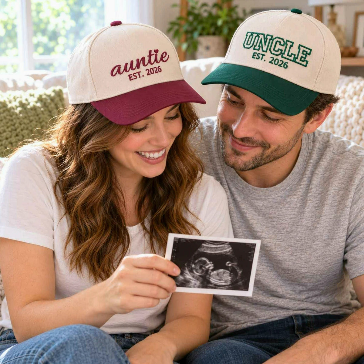 Matching Auntie Uncle Snapback Hat, Embroidered Baseball Cap with EST Year, Gift for New Auntie and Uncle