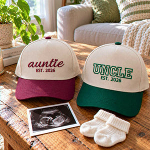 Matching Auntie Uncle Snapback Hat, Embroidered Baseball Cap with EST Year, Gift for New Auntie and Uncle