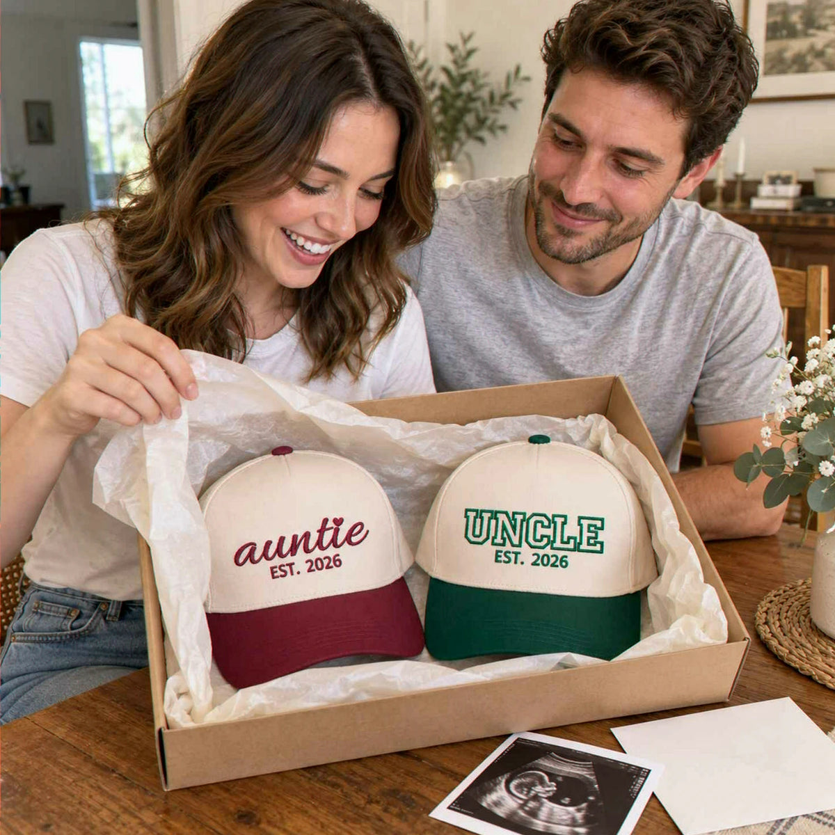 Matching Auntie Uncle Snapback Hat, Embroidered Baseball Cap with EST Year, Gift for New Auntie and Uncle