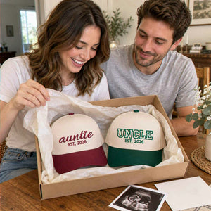 Matching Auntie Uncle Snapback Hat, Embroidered Baseball Cap with EST Year, Gift for New Auntie and Uncle