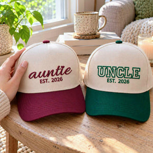 Matching Auntie Uncle Snapback Hat, Embroidered Baseball Cap with EST Year, Gift for New Auntie and Uncle