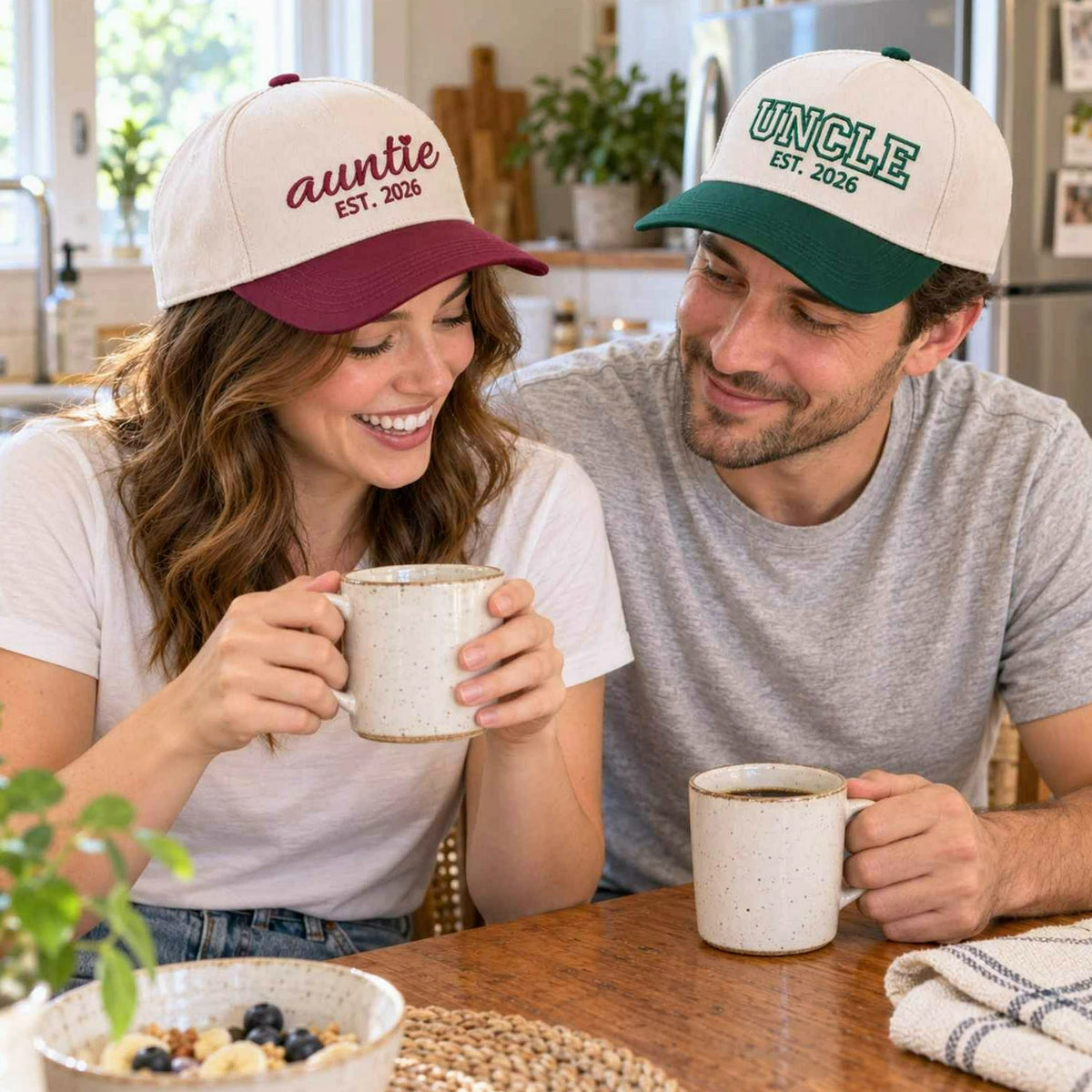 Matching Auntie Uncle Snapback Hat, Embroidered Baseball Cap with EST Year, Gift for New Auntie and Uncle