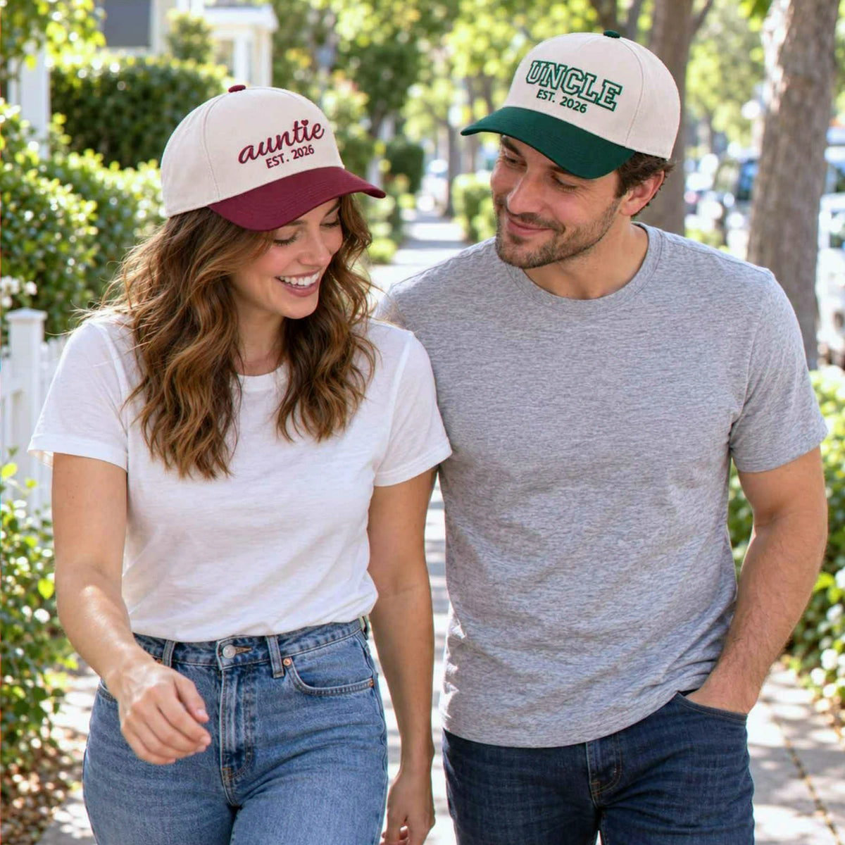 Matching Auntie Uncle Snapback Hat, Embroidered Baseball Cap with EST Year, Gift for New Auntie and Uncle