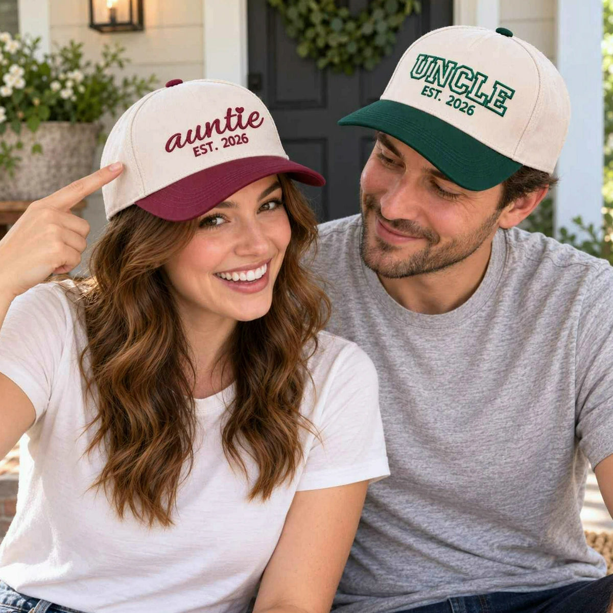 Matching Auntie Uncle Snapback Hat, Embroidered Baseball Cap with EST Year, Gift for New Auntie and Uncle