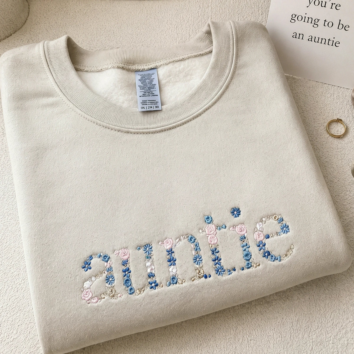 Embroidered Floral Auntie Sweatshirt - Personalized New Aunt Crewneck with Kid's Name's