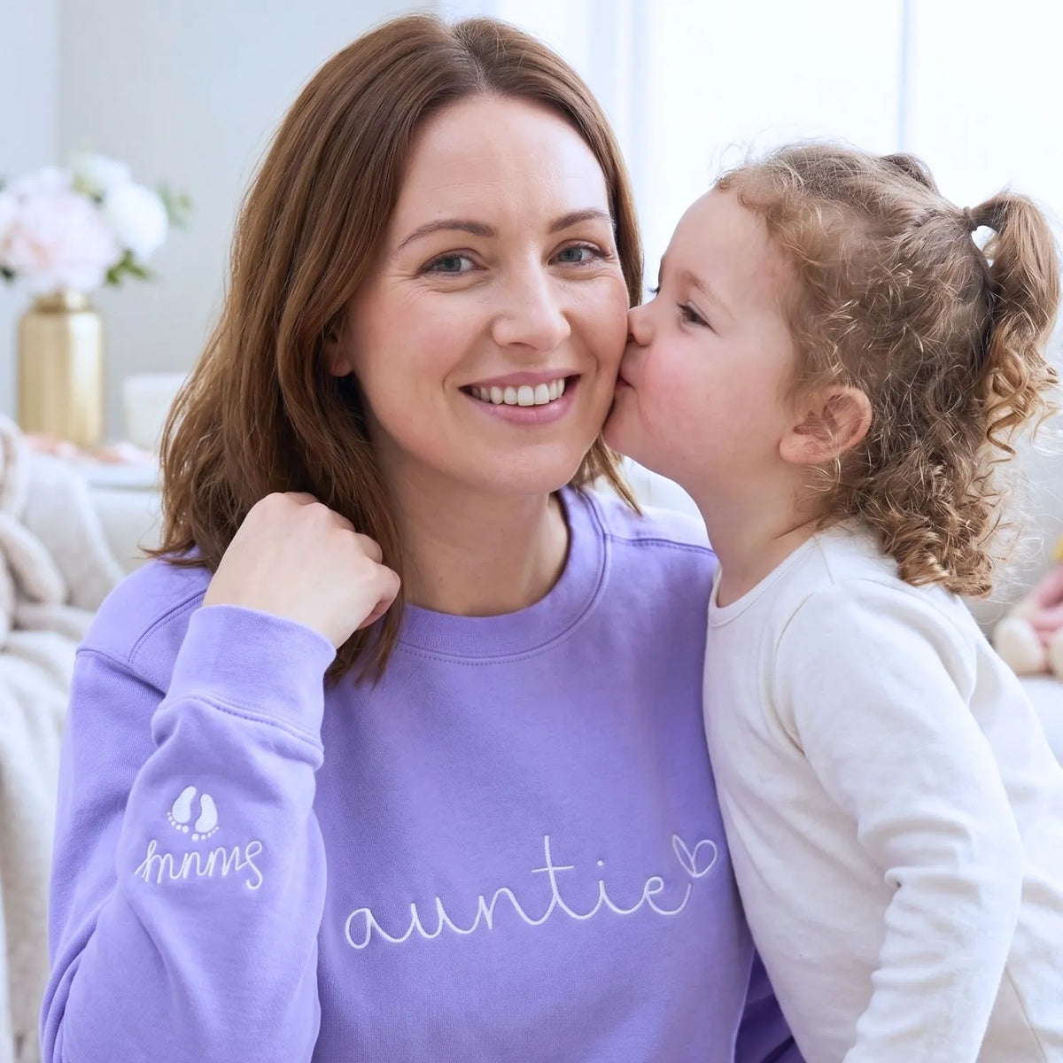custom embroidered auntie sweatshirt with kids names on sleeve personalized gift for aunt