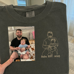 Personalized Baba Photo Line Art T-Shirt or Sweatshirt for Dad, Embroidered Father's Day Gift