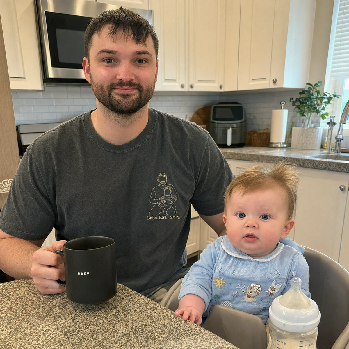 Personalized Baba Photo Line Art T-Shirt or Sweatshirt for Dad, Embroidered Father's Day Gift