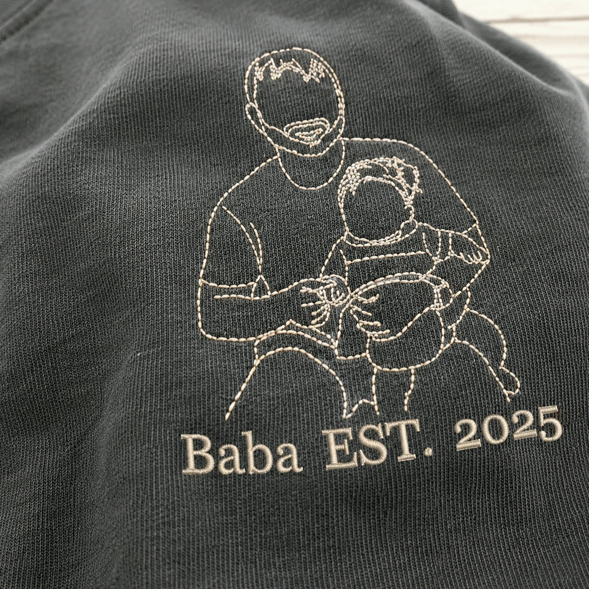 Personalized Baba Photo Line Art T-Shirt or Sweatshirt for Dad, Embroidered Father's Day Gift