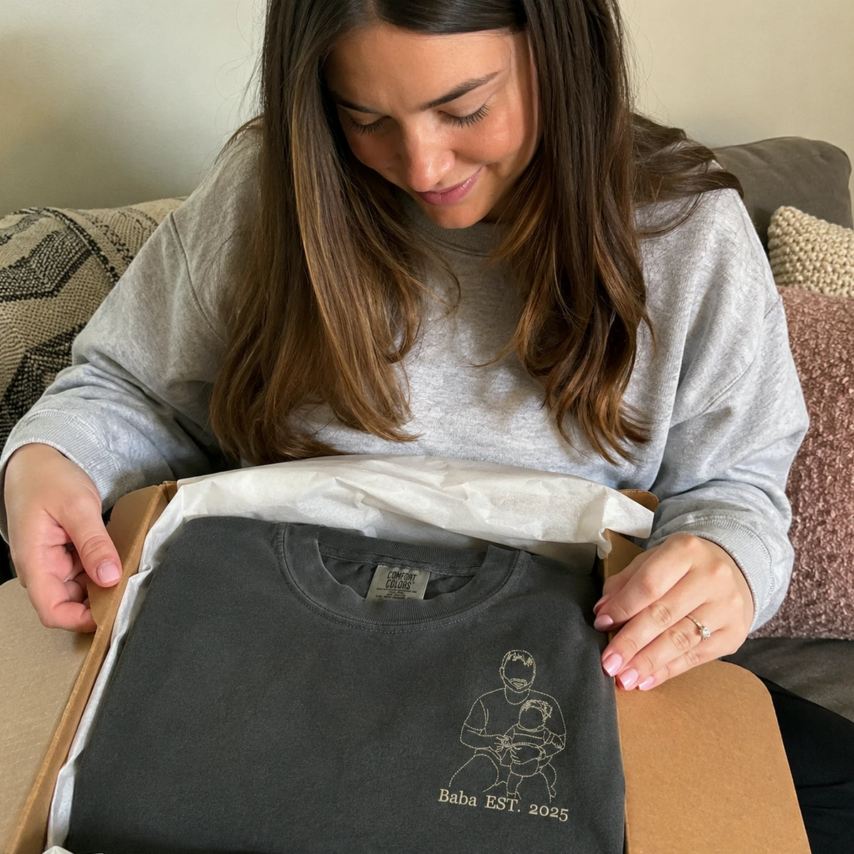 Personalized Baba Photo Line Art T-Shirt or Sweatshirt for Dad, Embroidered Father's Day Gift