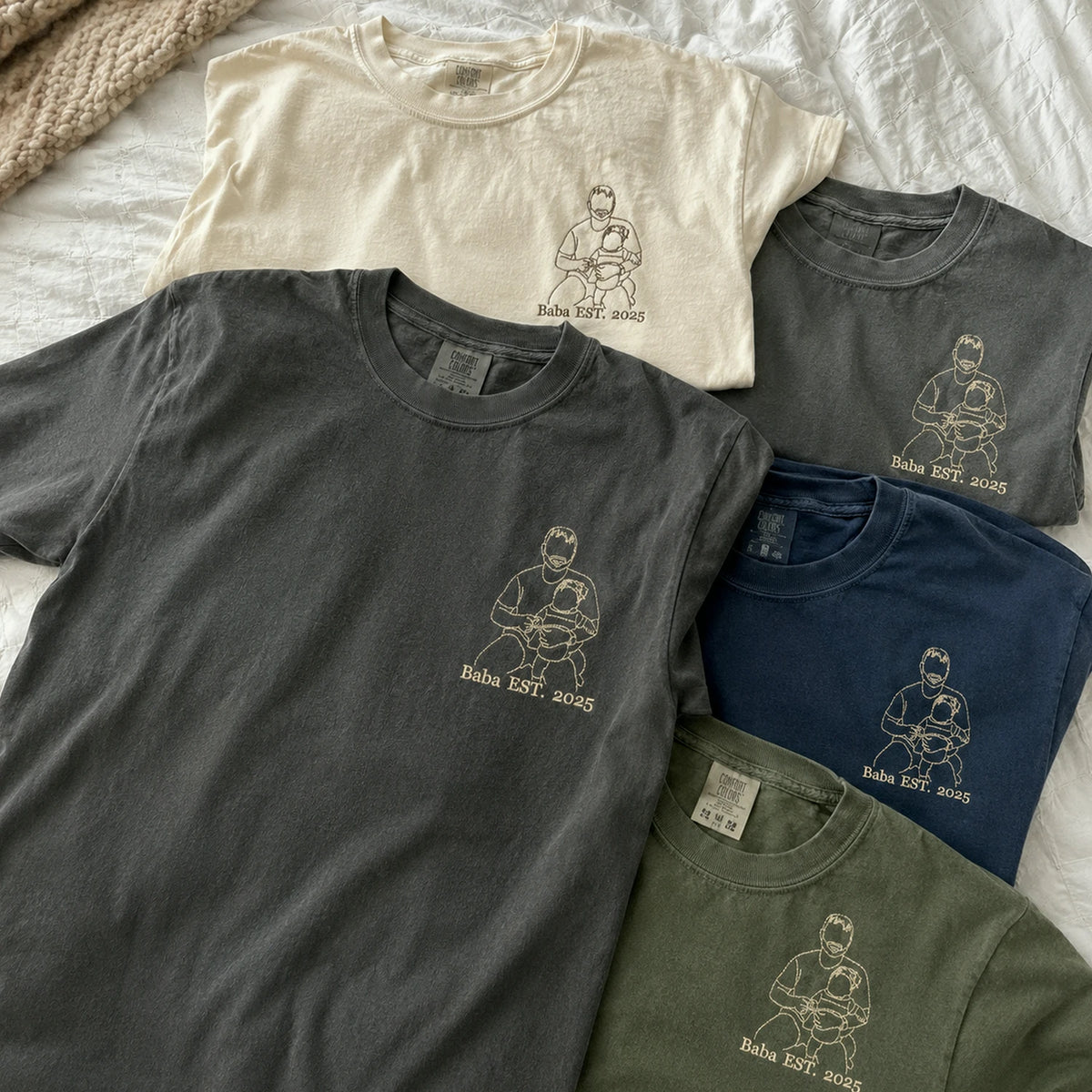 Personalized Baba Photo Line Art T-Shirt or Sweatshirt for Dad, Embroidered Father's Day Gift