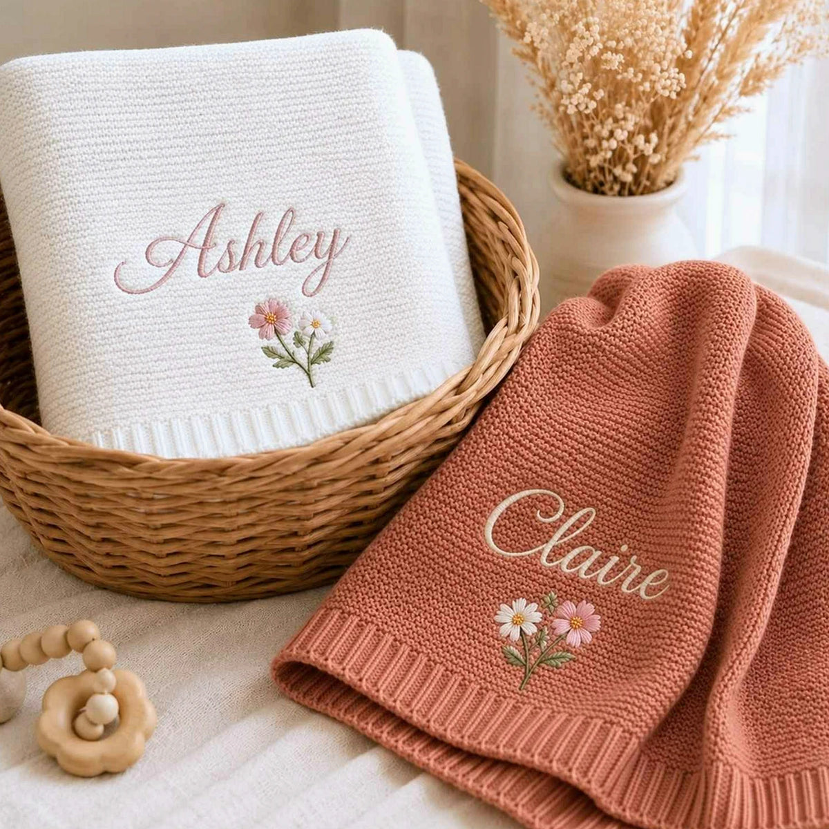 Custom Baby Blankets for Girls, Embroidered Birth Announcement Nursery Keepsake, Grandparent Gifts for New Baby