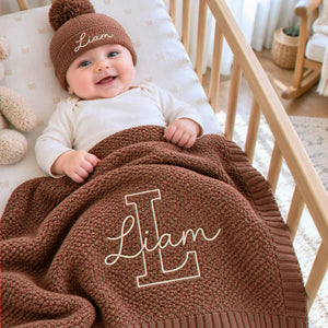 Custom Neutral Baby Blanket with Name, Embroidered Monogrammed Blanket, Grandparent Gifts for New Baby Boy