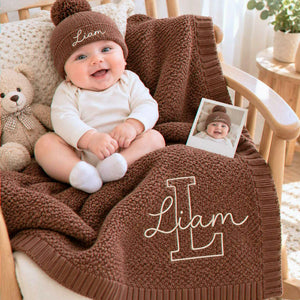Custom Neutral Baby Blanket with Name, Embroidered Monogrammed Blanket, Grandparent Gifts for New Baby Boy