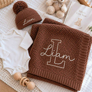 Custom Neutral Baby Blanket with Name, Embroidered Monogrammed Blanket, Grandparent Gifts for New Baby Boy