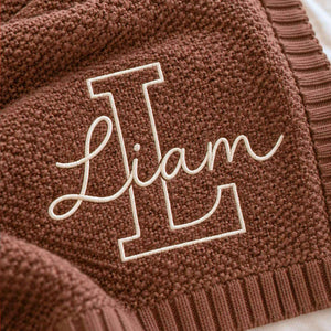 Custom Neutral Baby Blanket with Name, Embroidered Monogrammed Blanket, Grandparent Gifts for New Baby Boy