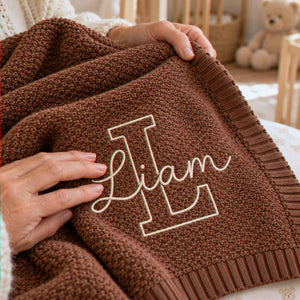 Custom Neutral Baby Blanket with Name, Embroidered Monogrammed Blanket, Grandparent Gifts for New Baby Boy