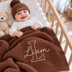 Custom Neutral Baby Blanket with Name, Embroidered Monogrammed Blanket, Grandparent Gifts for New Baby Boy