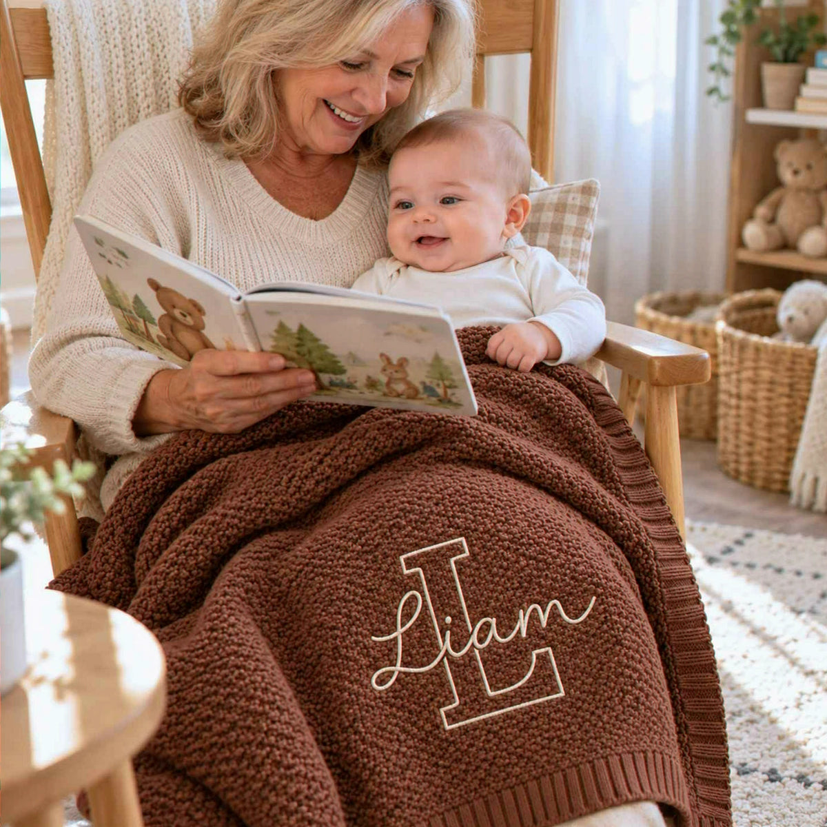 Custom Neutral Baby Blanket with Name, Embroidered Monogrammed Blanket, Grandparent Gifts for New Baby Boy