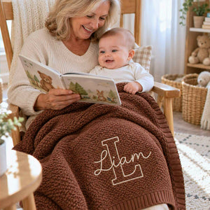 Custom Neutral Baby Blanket with Name, Embroidered Monogrammed Blanket, Grandparent Gifts for New Baby Boy