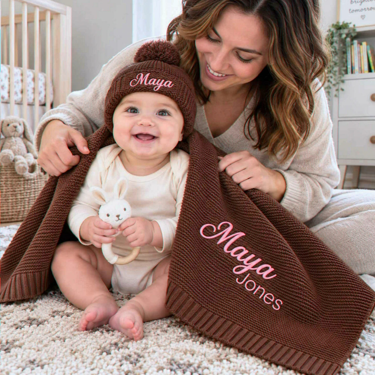 Custom Name Blanket for Girl, Embroidered Knitted Baby Name Blanket, Christening Blanket for Baby Girl