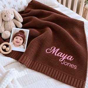 Custom Name Blanket for Girl, Embroidered Knitted Baby Name Blanket, Christening Blanket for Baby Girl