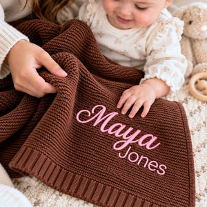 Custom Name Blanket for Girl, Embroidered Knitted Baby Name Blanket, Christening Blanket for Baby Girl