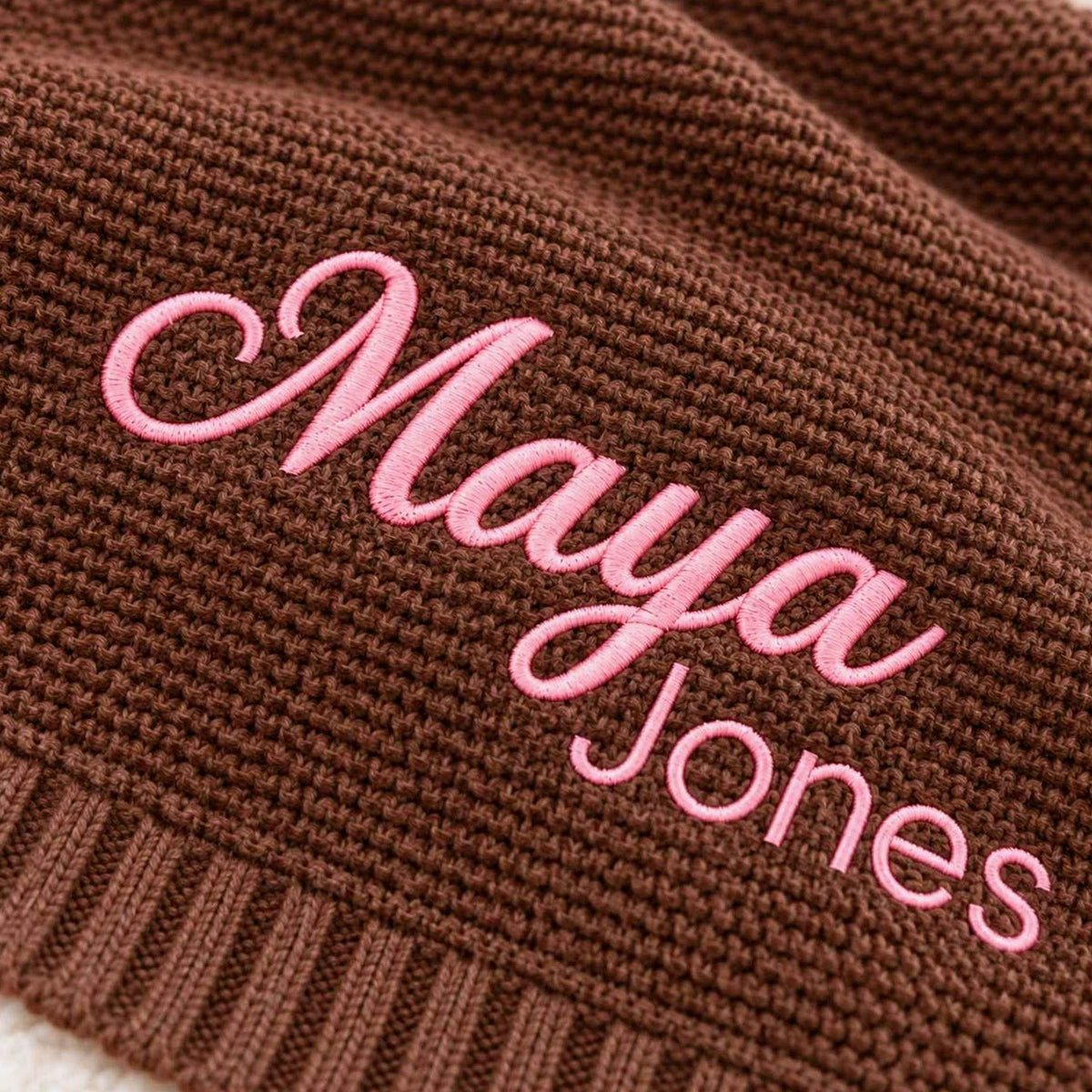 Custom Name Blanket for Girl, Embroidered Knitted Baby Name Blanket, Christening Blanket for Baby Girl