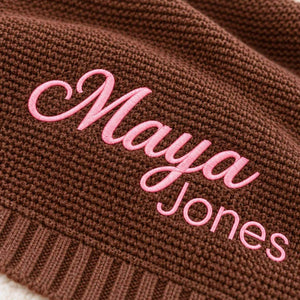 Custom Name Blanket for Girl, Embroidered Knitted Baby Name Blanket, Christening Blanket for Baby Girl