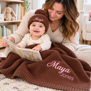 Custom Name Blanket for Girl, Embroidered Knitted Baby Name Blanket, Christening Blanket for Baby Girl
