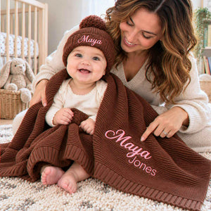 Custom Name Blanket for Girl, Embroidered Knitted Baby Name Blanket, Christening Blanket for Baby Girl