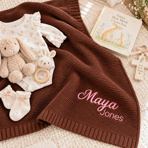 Custom Name Blanket for Girl, Embroidered Knitted Baby Name Blanket, Christening Blanket for Baby Girl