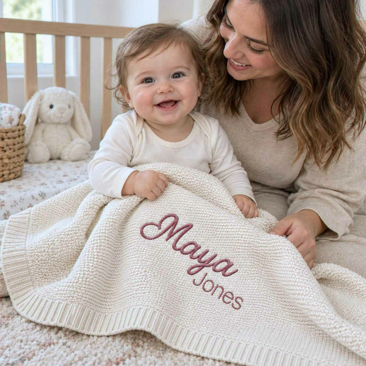 Custom Name Blanket for Girl, Embroidered Knitted Baby Name Blanket, Christening Blanket for Baby Girl
