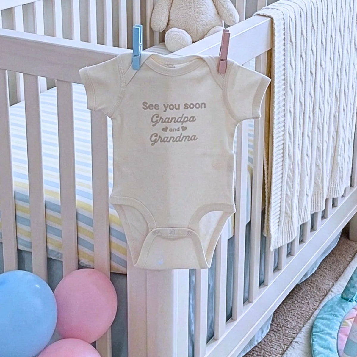 Embroidered Hi Grandma and Grandpa Baby Onesie, Grandparents Pregnancy Reveal Gift