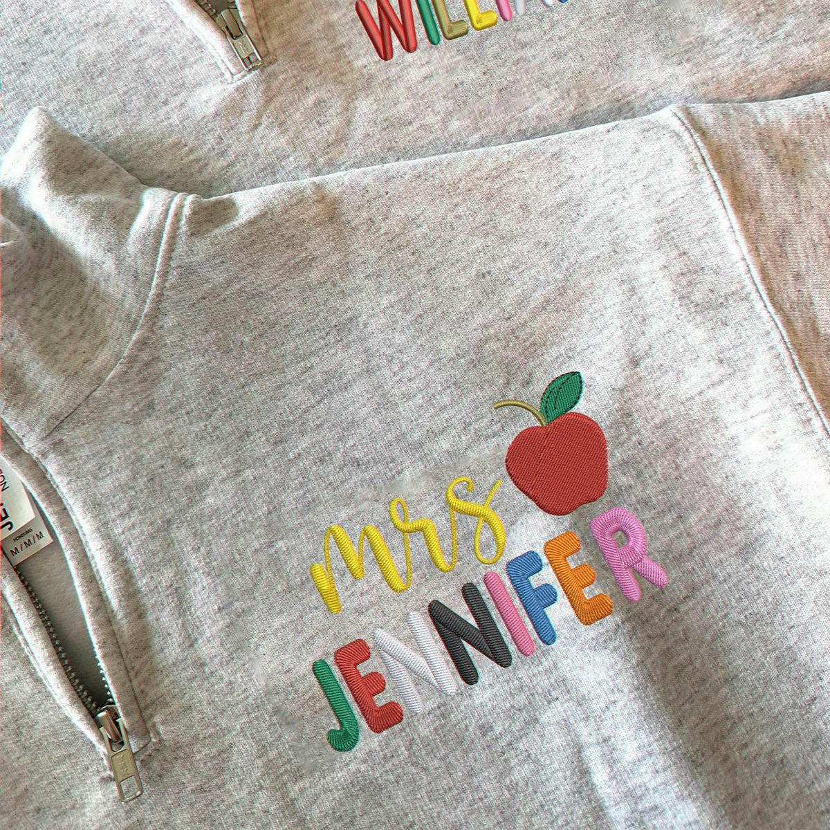 Personalized Back to School Teacher Quarter Zip - Embroidered Rainbow Name with Teach Love Inspire Sleeve, Appreciation Gift