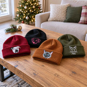 Custom Cat Portrait Beanie, Embroidered Cat Face Photo Knitted Hat, Christmas Gifts for Pet Lovers or Cat Mom