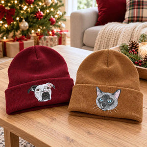 Custom Cat Portrait Beanie, Embroidered Cat Face Photo Knitted Hat, Christmas Gifts for Pet Lovers or Cat Mom
